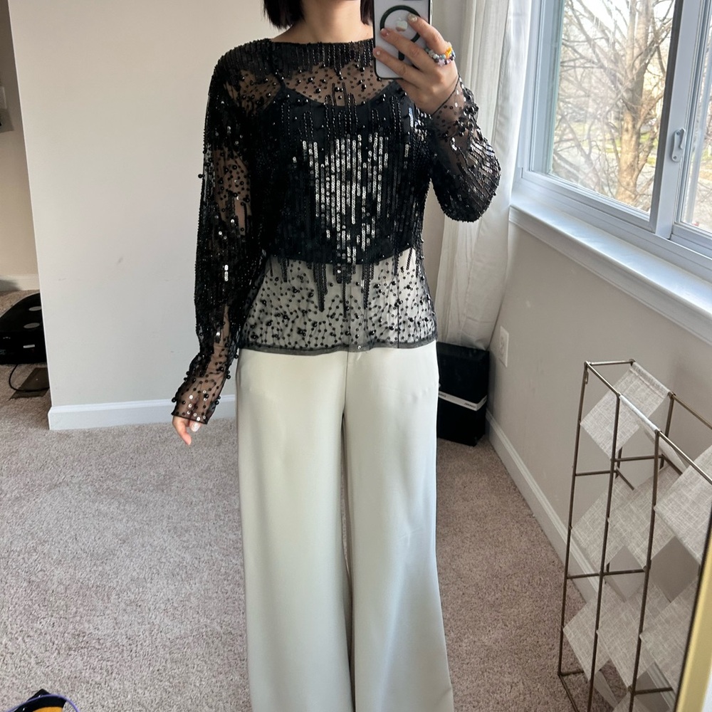 Black Sequin Sheer top with cami set. S